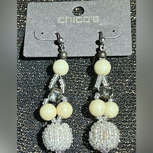 NWT Chico's Ivory & Silver Beads Dangle French Wire Earrings - 2-1/2”L - $18 Rtl
